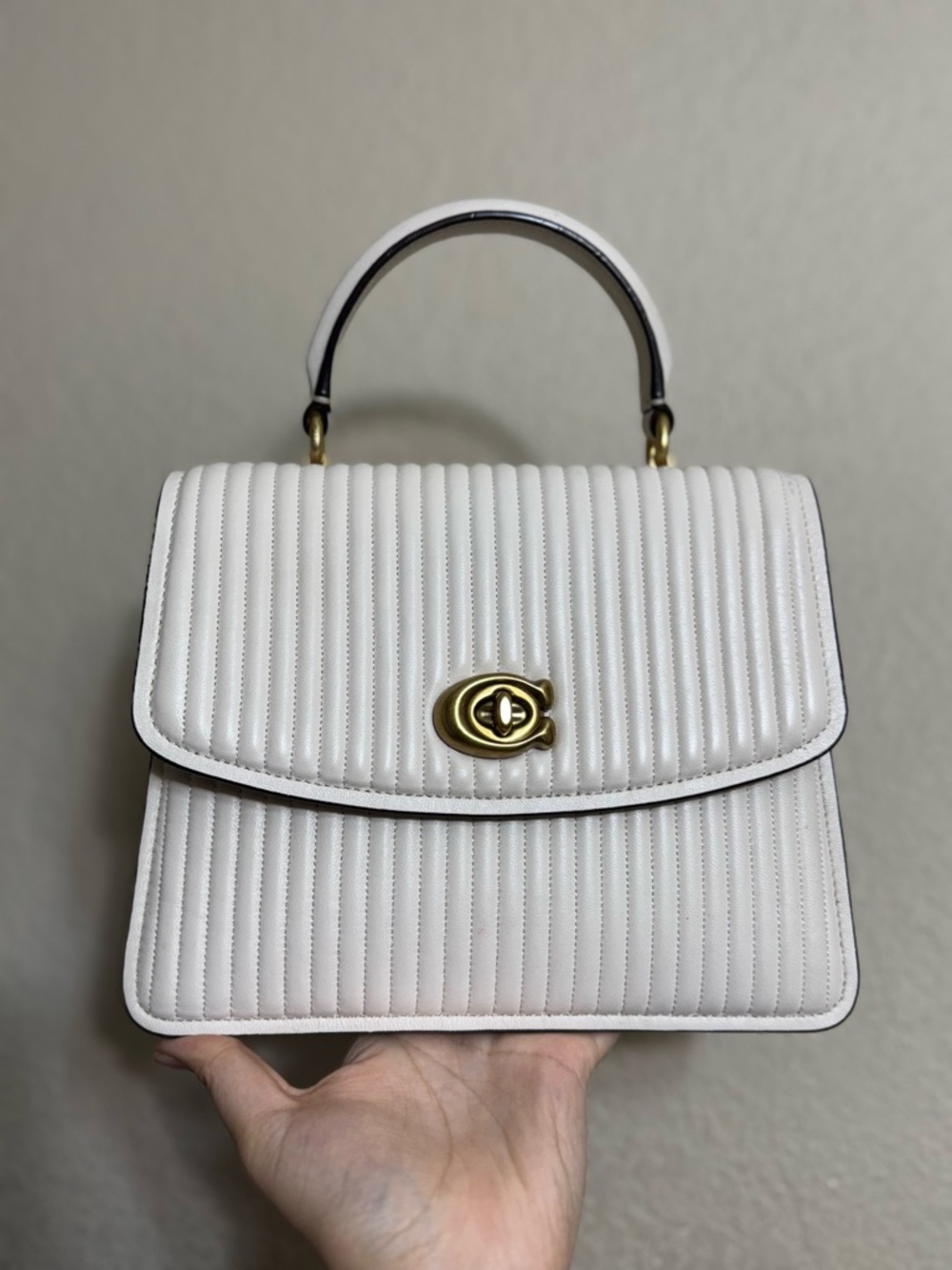 Coach Parker Quilted Chalk Top-Handle Bag in Chalk with Gold Hardware